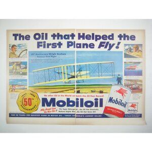 Vintage 1953 Mobiloil 2 Page Print AD 50th Anniversary Wright Brothers Flight